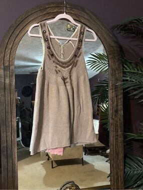 Free People Taupe Beaded Knit Tank